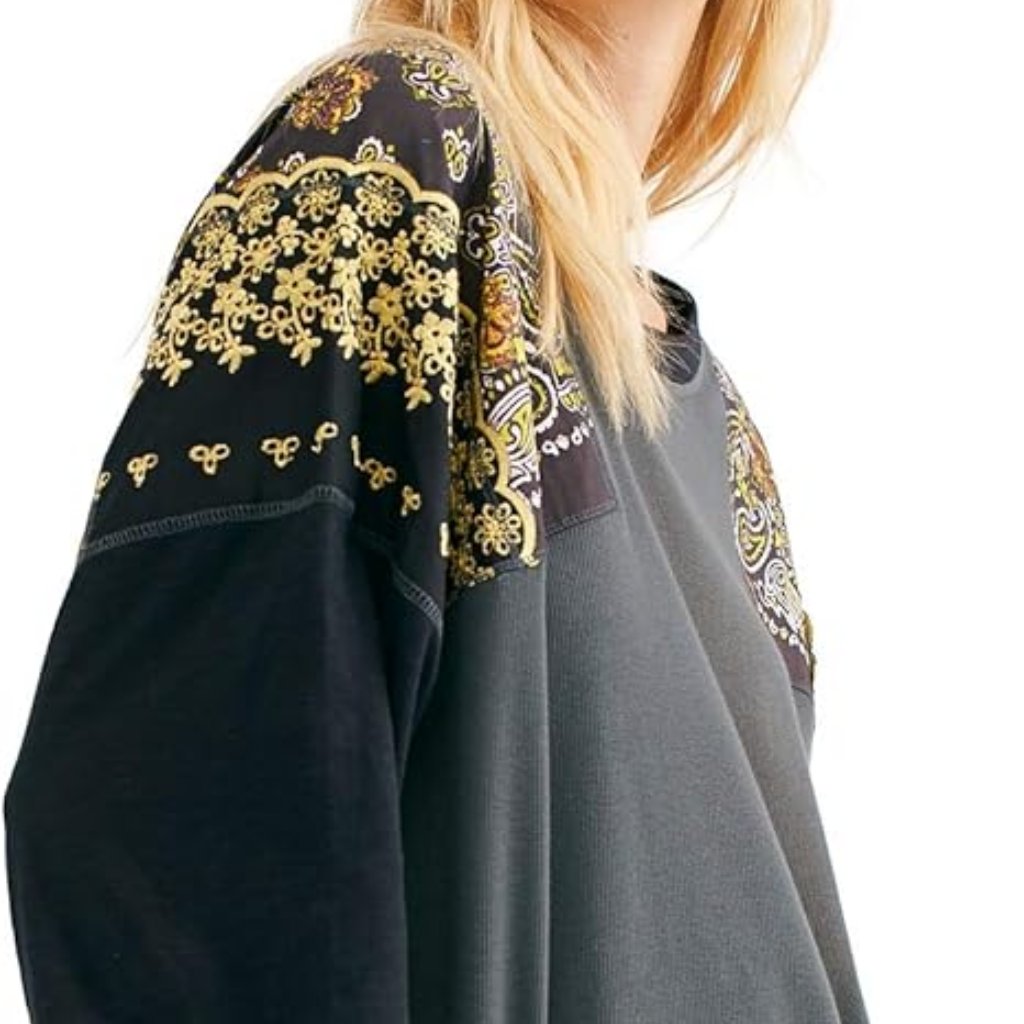 Free People We The Free Womens Slouchy Oversized Feelin It Top S Black Combo